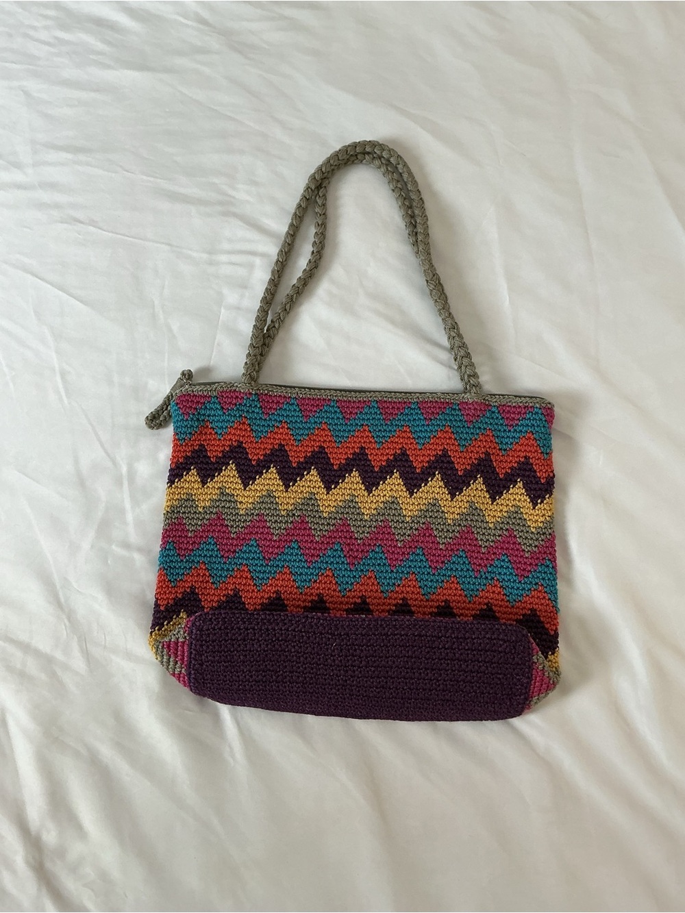 The Sak Multicolor Zigzag Crochet Tote with Purple Base - Picture 1 of 15